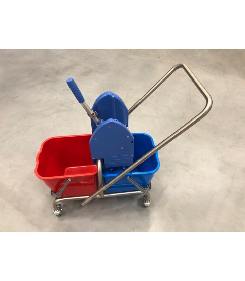 Nerezový úklidový vozík (vozík+2 kbelíky+ ždímačka)