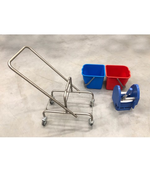 Nerezový úklidový vozík (vozík+2 kbelíky+ ždímačka)